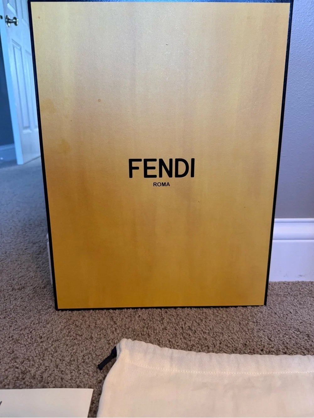 Fendi Leather Zip Pouch in Cognac Brown with Dark Logo